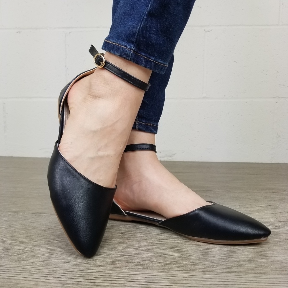 Ankle Strap Pointed Toe Ballerina Flats-M 13133 - Picture 8 of 8
